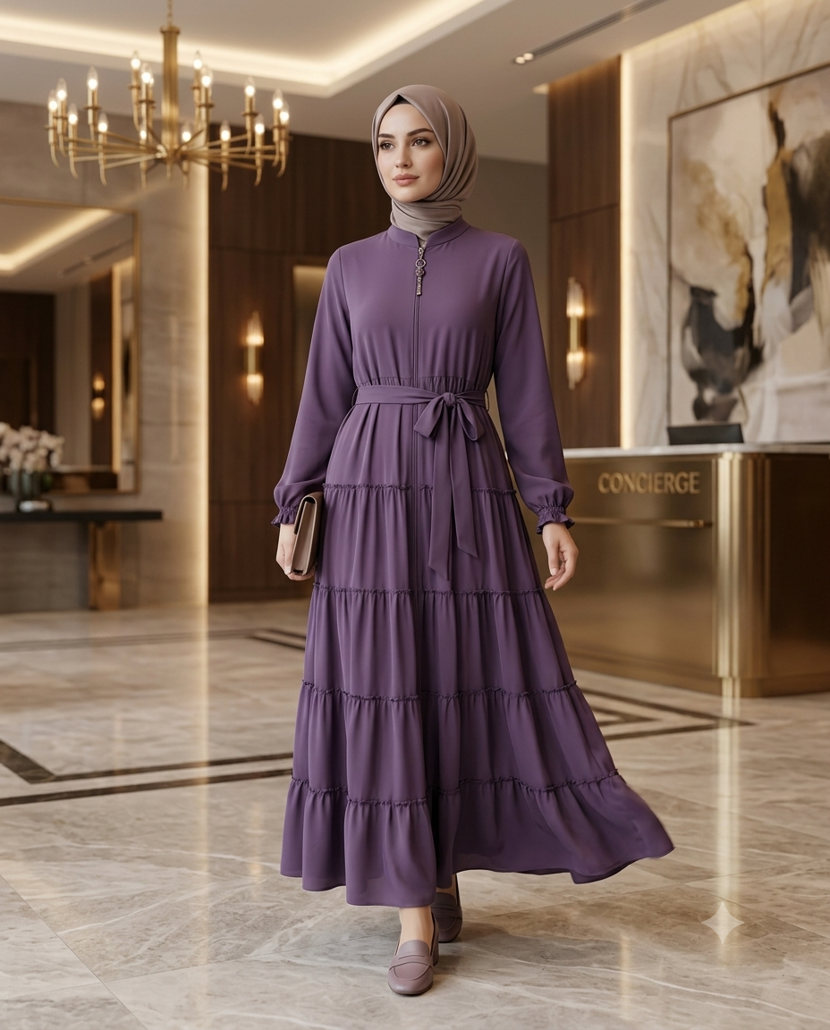 Fırfır Detaylı Modern Elbise / Ferace